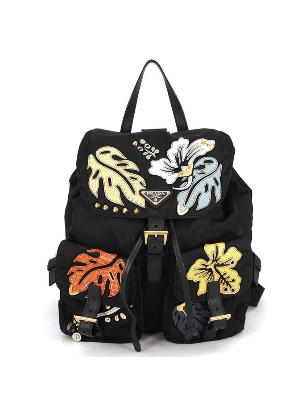 Prada Backpack Nylon Flower Triangle Logo Black